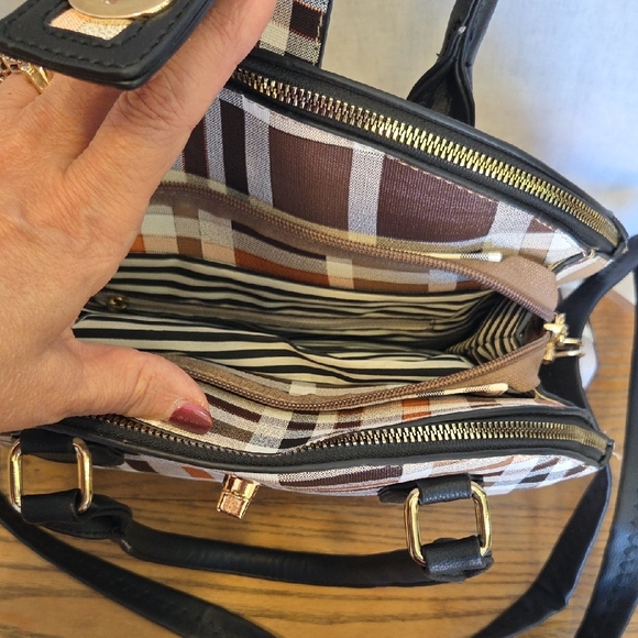 Stylish Plaid Handbag - Black, Brown, and Orange - Picture 6 of 12